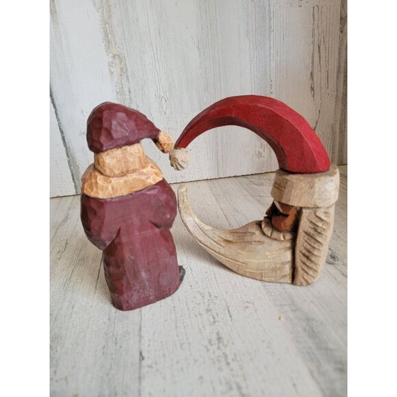Rustic Crescent Moon Santa Claus vintage home decor Xmas figure set - Picture 5 of 6